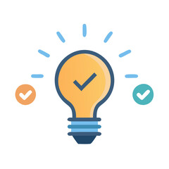 Light bulb with check marks on a black background