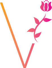 V letter botanical floral monogram logo