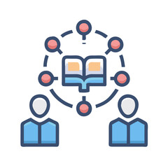 Fototapeta premium Knowledge exchange between people and book in network illustration