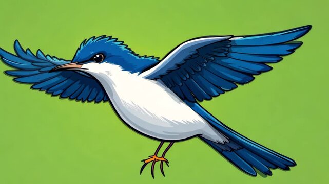 A Vivid Blue Bird in Flight Graceful Wings Soaring High Above a Green Background Nature Wildlife Avian Beauty