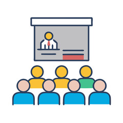 Corporate presentation with audience, flat vector business illustration