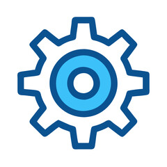 Blue gear graphic symbol on solid black background design