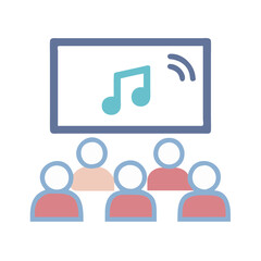 Watching online music stream on television with audience people