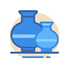 Stylized blue vases illustration on beige background for graphic design