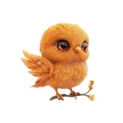 Obraz premium Adorable Fluffy Orange Baby Bird Perched on a Twig