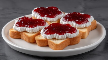 Starshaped toast with cream cheese  jam.