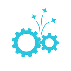 Driving force, two synchronized wheels. Isolated on white background. Blue icon set.