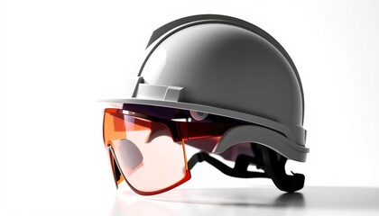 Naklejka premium Silhouette of hard hat and safety glasses on white, hard hat silhouette, empty