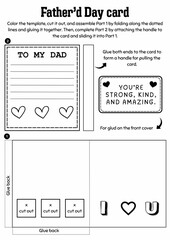 Father's Day Card, Coloring Craft Template for Kids, Father's Day Activity, Creative Writing, DIY Card, Card Making, Dad Gift, Handmade Card