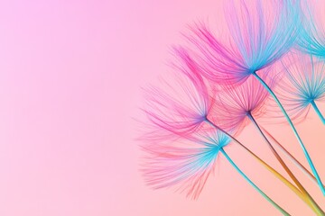 Fototapeta premium Macro capture of dandelion seed heads reflecting soft pastel colors with copy space available