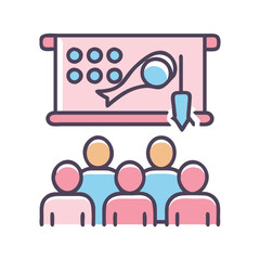 Team Strategy Meeting Displayed on Presentation Board in Meeting Room