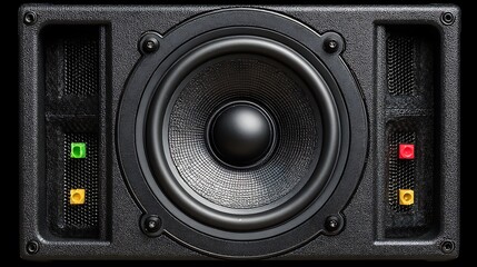 Close-up of a Black Studio Monitor Speaker with Connectors