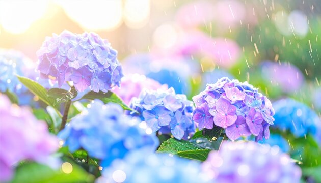 紫陽花に降る雨