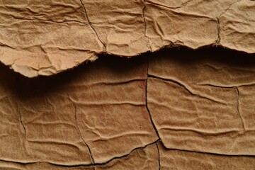 Fototapeta premium Close Up of Wrinkled Brown Paper with Torn Edge and Cracks in Studio Shot for Texture or Background