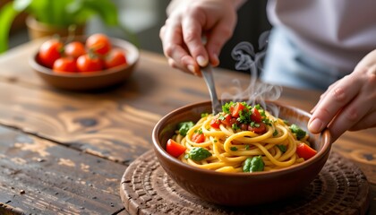 a culinary scene where a person is preparing food in a kitchen setting