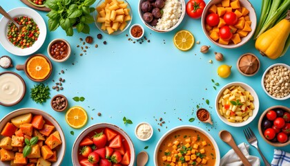 an array of freshly prepared foods arranged in a vibrant display