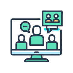 Video conference call on monitor with participants icon art