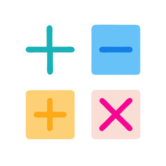 Colorful mathematical symbols plus minus multiply and divide isolated