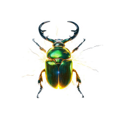 Fototapeta premium Luminous Green Beetle with Energetic Burst