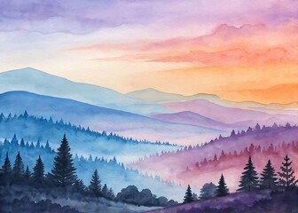 Obraz premium Serene Abstract Watercolor Gradient Art - Soft Blues to Warm Oranges