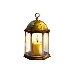 Glowing Candle in Antique Brass Lantern