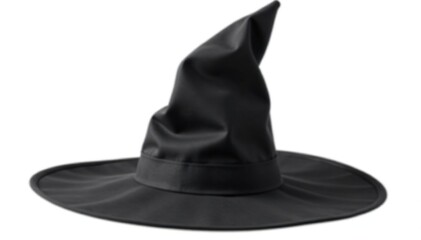 Classic black witch's hat, pointed tip, wide brim, isolated on white background , sorcery, gothic, antique