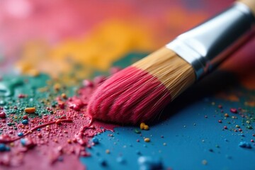 Fototapeta premium Close-up of a paintbrush with bristles, showcasing texture and detail , painting supplies, handmade, brush