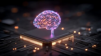 Obraz premium AI Brainpower Digital Neuron Network on Chip.