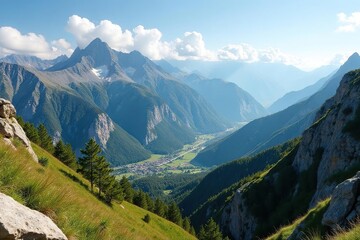 Panoramic view of Pyrenees mountains overlooking Andorra , outdoor, sky