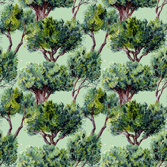 Summer lush cowned green trees seamless pattern for textile or wrapping paper