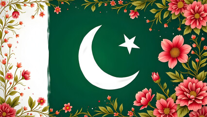 Obraz premium Pakistani Flag around floral frame vector illustration 