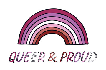 Colorful rainbow shape Lesbian pride flag Happy pride day LGBTQIA community Pride Month Vector hand drawn doodle for posters, stickers, logo, cards