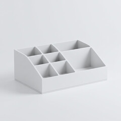 White Desk Organizer with Six Compartments on White Background
