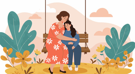 Mother's Day Special: Mother and Daughter on a Swing Illustration