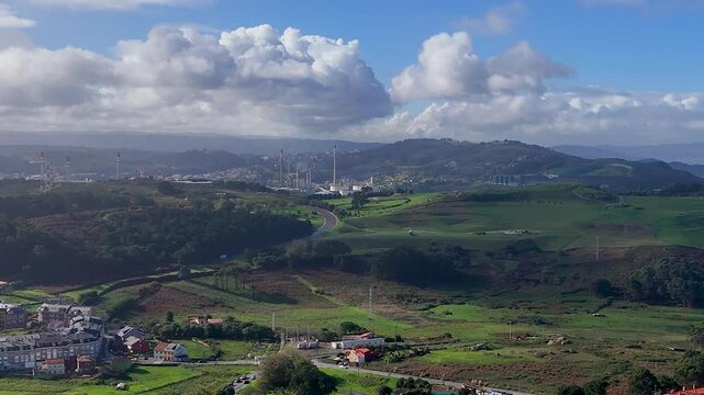 Park de Bens in La Coru&ntilde;a with Hitchock visual effect on the mountain. Reference industrial zone in the background.