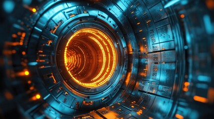 Intricate, glowing tunnel of futuristic machinery.