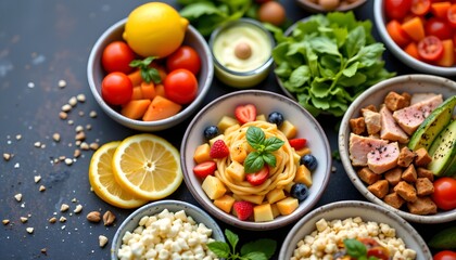 a variety of ingredients typically found in healthy meal preparations