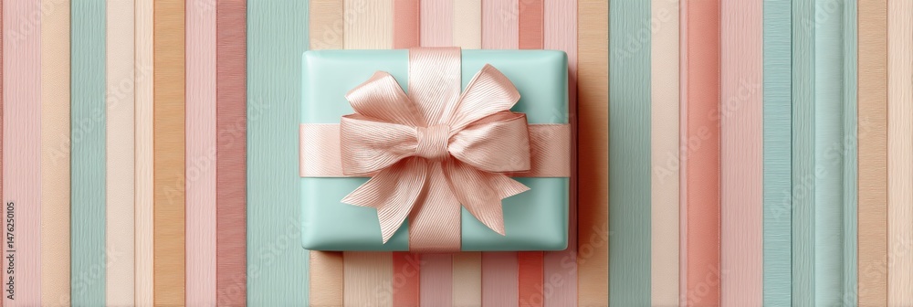 Aufkleber festive pastel ribbon pattern featuring a large gift with a soft pink bow, creating a cheerful and i