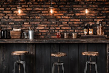 Rustic bar interior with brick wall