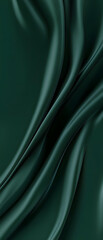 Obraz premium Dark Emerald Green luxurious silk satin fabric background with smooth wavy folds, ideal for website banners, fashion print, and elegant advertisement backdrops.
