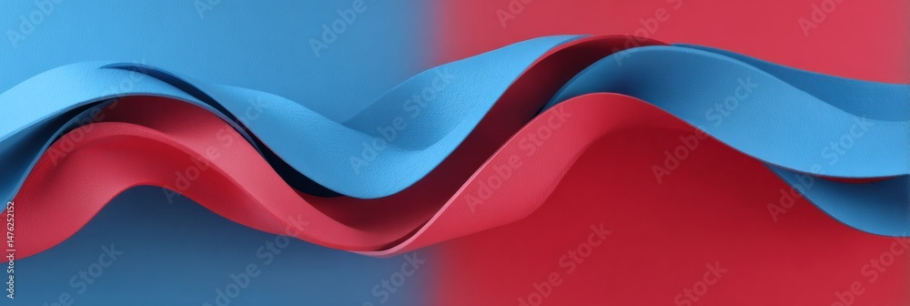 Poster Flowing Patterns of Blue and Red Ribbons Create an Abstract Representation of Dynamic Forms