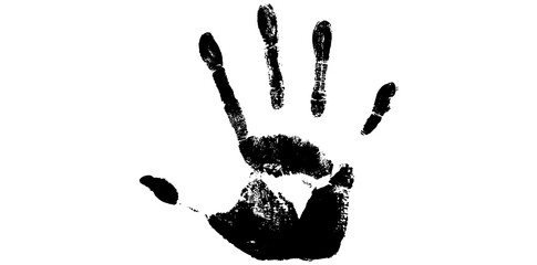 Grunge Hand Print Symbol Vector Illustration, Human Palm Ink Pattern Isolated On White Background.
