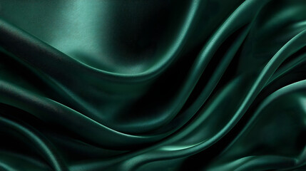 Obraz premium Smooth Dark Green Silk Satin Background with Graceful Wavy Folds, Beautiful Texture for Fashion Industry, Website Graphics, Print Layouts