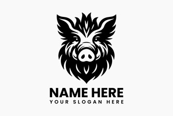 Stylized Wild Boar Head Vector Logo Graphic. Powerful Wildlife Design