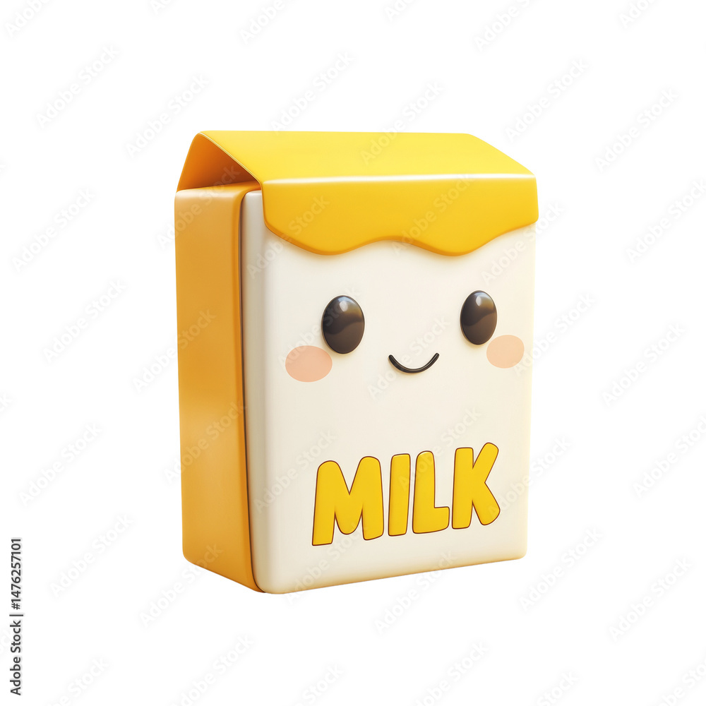 Poster charming milk carton character with a cheerful expression radiating positivity and freshness isolate