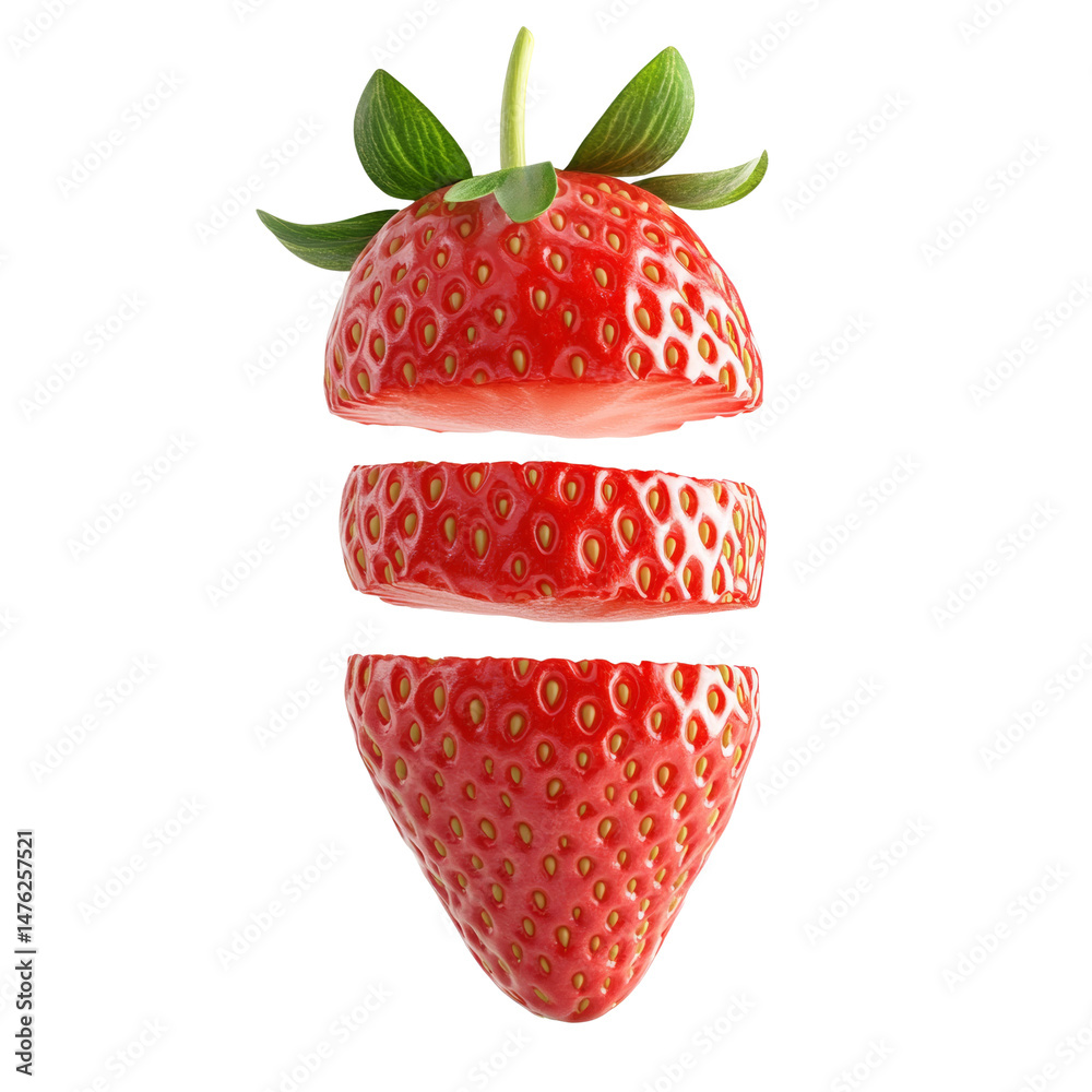 Poster Deconstructed strawberry composition displaying layers of freshness on transparent setting