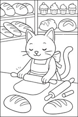 Coloring Cat Cooking Bread