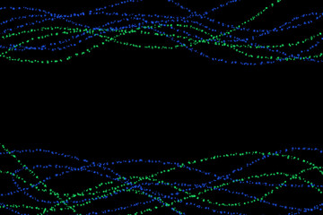 Wavy lines of green and blue dots against a black background creating a sense of movement and flow