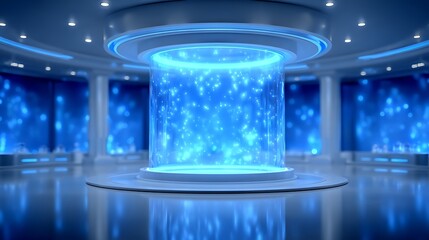 Futuristic Blue Energy Core SciFi Interior.