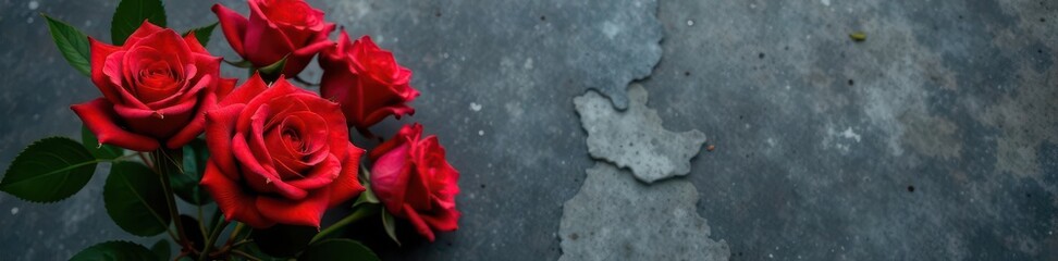 Naklejka premium Elegant red roses bouquet, stone backdrop Copy space , nature, flower